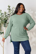 Load image into Gallery viewer, Basic Bae Full Size Ribbed Round Neck Long Sleeve Slit Top