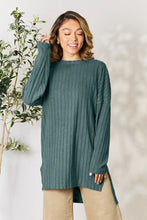 Load image into Gallery viewer, Basic Bae Full Size Ribbed Round Neck Long Sleeve Slit Top