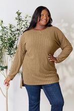 Load image into Gallery viewer, Basic Bae Full Size Ribbed Round Neck Long Sleeve Slit Top