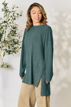Load image into Gallery viewer, Basic Bae Full Size Ribbed Round Neck Long Sleeve Slit Top