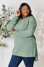 Load image into Gallery viewer, Basic Bae Full Size Ribbed Round Neck Long Sleeve Slit Top