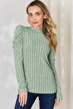 Load image into Gallery viewer, Basic Bae Full Size Ribbed Mock Neck Puff Sleeve T-Shirt