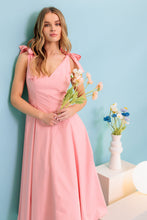 Load image into Gallery viewer, ON THE RIGHT TRACK PEACH WOVEN MIDI DRESS