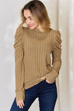 Load image into Gallery viewer, Basic Bae Full Size Ribbed Mock Neck Puff Sleeve T-Shirt