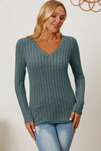 Load image into Gallery viewer, Basic Bae Full Size Ribbed V-Neck Long Sleeve T-Shirt