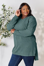 Load image into Gallery viewer, Basic Bae Full Size Ribbed Round Neck Long Sleeve Slit Top