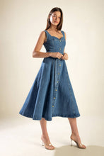 Load image into Gallery viewer, PRETTIEST BEHAVIOR DENIM MIDI DRESS