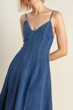 Load image into Gallery viewer, ROSEWOOD ROMANCE DENIM MIDI DRESS