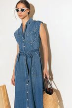 Load image into Gallery viewer, LIGHT CODE MEDIUM DENIM MIDI DRESS
