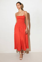 Load image into Gallery viewer, MOVE WITH INTENTION RED WOVEN MIDI DRESS