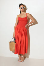 Load image into Gallery viewer, MOVE WITH INTENTION RED WOVEN MIDI DRESS