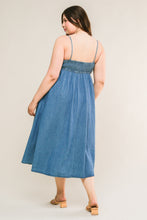 Load image into Gallery viewer, CAPTIVATING HEART DENIM MIDI DRESS