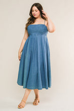 Load image into Gallery viewer, CAPTIVATING HEART DENIM MIDI DRESS