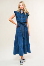 Load image into Gallery viewer, FAN FAVORITE WOVEN DENIM MIDI DRESS