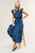 Load image into Gallery viewer, FAN FAVORITE WOVEN DENIM MIDI DRESS
