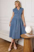 Load image into Gallery viewer, ROSES OF LOVE DENIM MIDI DRESS