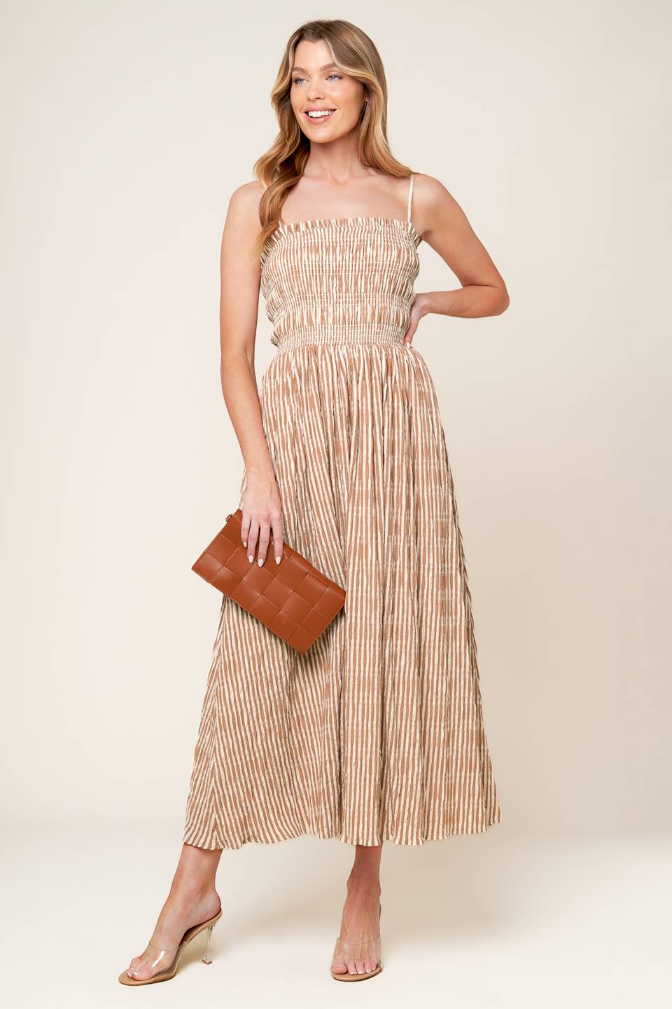 VALHALLA BROWN STRIPED WOVEN MIDI DRESS – Tidal Horse
