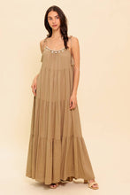Load image into Gallery viewer, WORLD OF POSSIBLILITIES TAUPE WOVEN MAXI DRESS