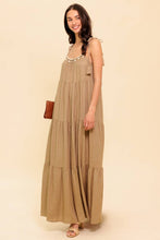 Load image into Gallery viewer, WORLD OF POSSIBLILITIES TAUPE WOVEN MAXI DRESS