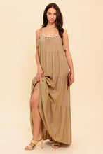 Load image into Gallery viewer, WORLD OF POSSIBLILITIES TAUPE WOVEN MAXI DRESS