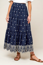 Load image into Gallery viewer, BEBE ALERT NAVY WOVEN MIDI SKIRT