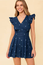 Load image into Gallery viewer, THE FELICITY DARK INDIGO WOVEN ROMPER
