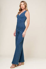 Load image into Gallery viewer, WHERE THE NIGHT MEDIUM INDIGO DENIM JUMPSUIT