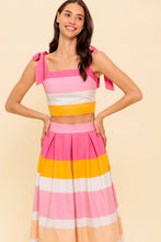 Load image into Gallery viewer, THE SPACE BETWEEN PINK WOVEN TOP AND SKIRT SET
