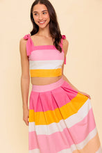 Load image into Gallery viewer, THE SPACE BETWEEN PINK WOVEN TOP AND SKIRT SET