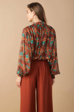 Load image into Gallery viewer, NOSTALGIC TEAL BROWN WOVEN TOP