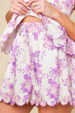 Load image into Gallery viewer, DARING DIVA LAVENDER WOVEN TOP AND SHORTS SET