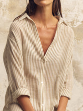 Load image into Gallery viewer, Voyage Shirt Dress - Khaki Green Stripes