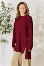 Load image into Gallery viewer, Basic Bae Full Size Ribbed Round Neck Long Sleeve Slit Top