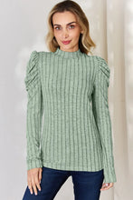 Load image into Gallery viewer, Basic Bae Full Size Ribbed Mock Neck Puff Sleeve T-Shirt