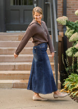 Load image into Gallery viewer, Bethany Dark Wash A-line Long Denim Skirt