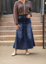 Load image into Gallery viewer, Bethany Dark Wash A-line Long Denim Skirt