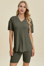 Load image into Gallery viewer, Basic Bae Full Size Ribbed V-Neck Short Sleeve Top and Shorts Set