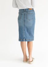 Load image into Gallery viewer, Bryn Light Wash Denim Midi Skirt