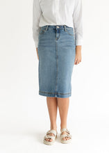 Load image into Gallery viewer, Bryn Light Wash Denim Midi Skirt