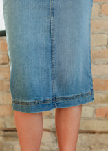 Load image into Gallery viewer, Bryn Light Wash Denim Midi Skirt