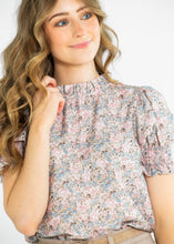 Load image into Gallery viewer, Clara Floral Ruffle Mockneck Short Sleeve Top