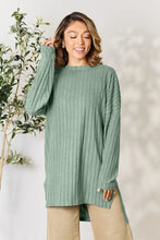 Load image into Gallery viewer, Basic Bae Full Size Ribbed Round Neck Long Sleeve Slit Top