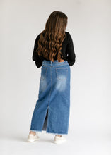 Load image into Gallery viewer, Dakotah Raw Hem Long Denim Skirt