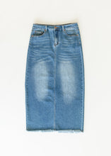 Load image into Gallery viewer, Dakotah Raw Hem Long Denim Skirt