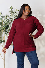 Load image into Gallery viewer, Basic Bae Full Size Ribbed Round Neck Long Sleeve Slit Top
