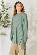Load image into Gallery viewer, Basic Bae Full Size Ribbed Round Neck Long Sleeve Slit Top