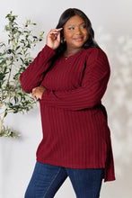 Load image into Gallery viewer, Basic Bae Full Size Ribbed Round Neck Long Sleeve Slit Top