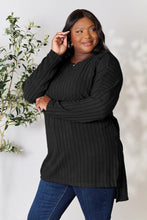Load image into Gallery viewer, Basic Bae Full Size Ribbed Round Neck Long Sleeve Slit Top