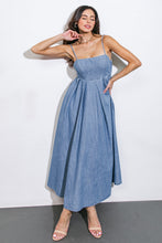 Load image into Gallery viewer, CAPTIVATING HEART DENIM MIDI DRESS