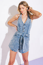 Load image into Gallery viewer, ON THE FAST TRACK DENIM ROMPER